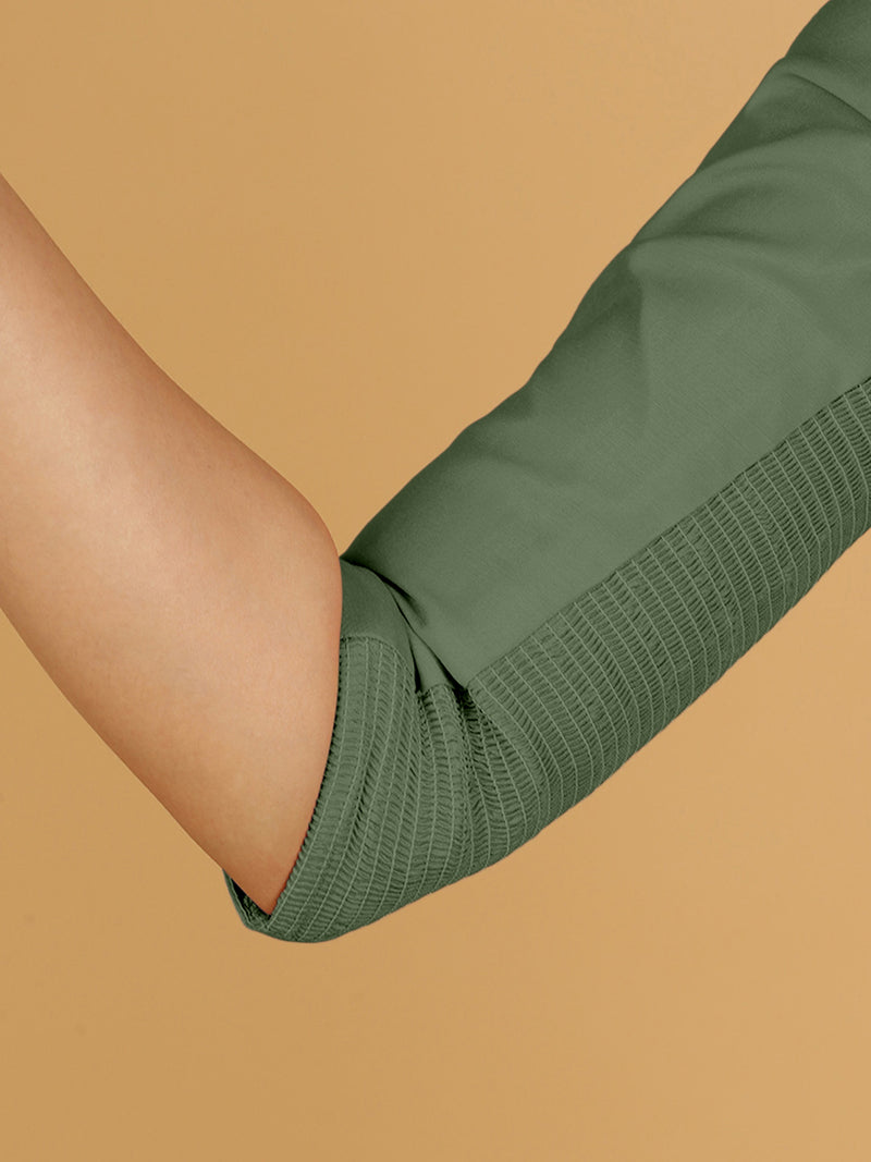 Tamanna x Rozaana | Three Quarter Sleeves Saree Blouse in Hunter Green-Binks