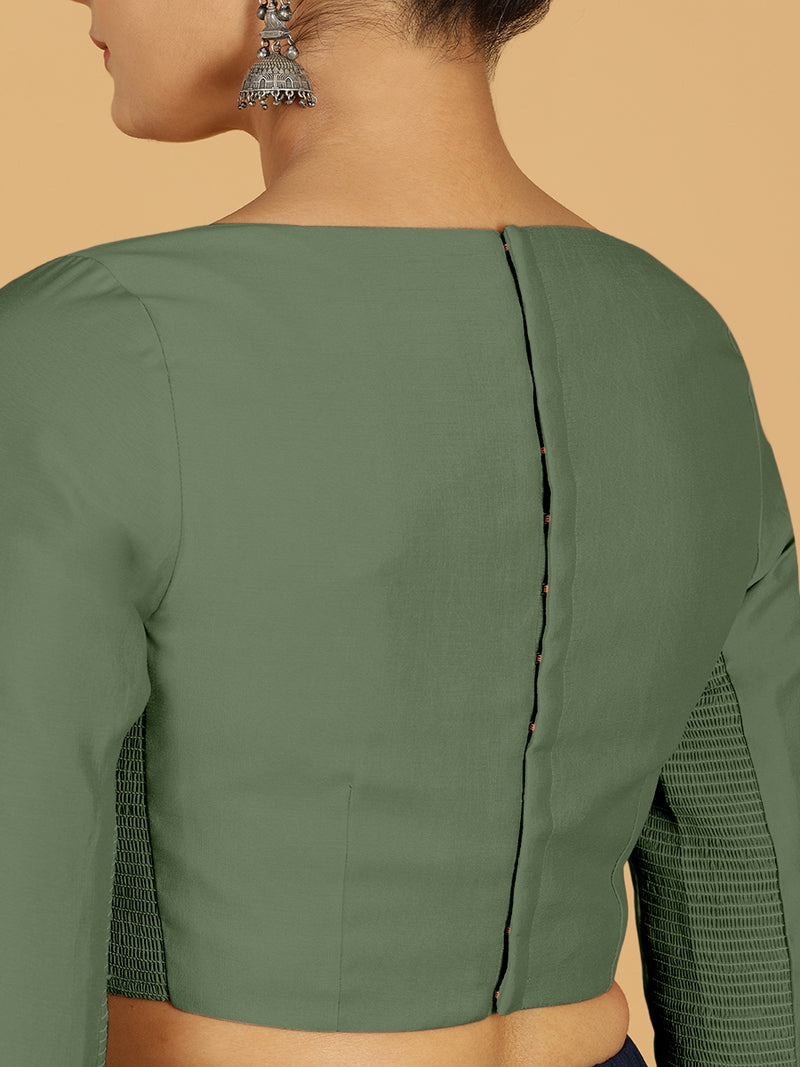 Tamanna x Rozaana | Three Quarter Sleeves Saree Blouse in Hunter Green-Binks
