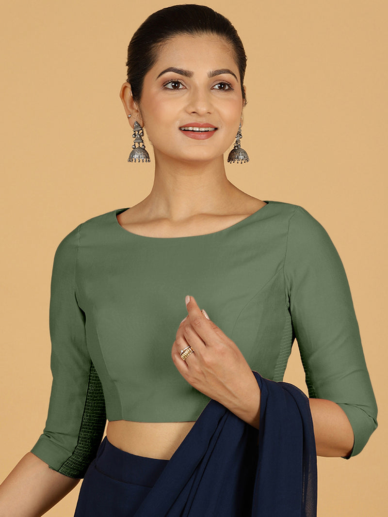 Tamanna x Rozaana | Three Quarter Sleeves Saree Blouse in Hunter Green-Binks