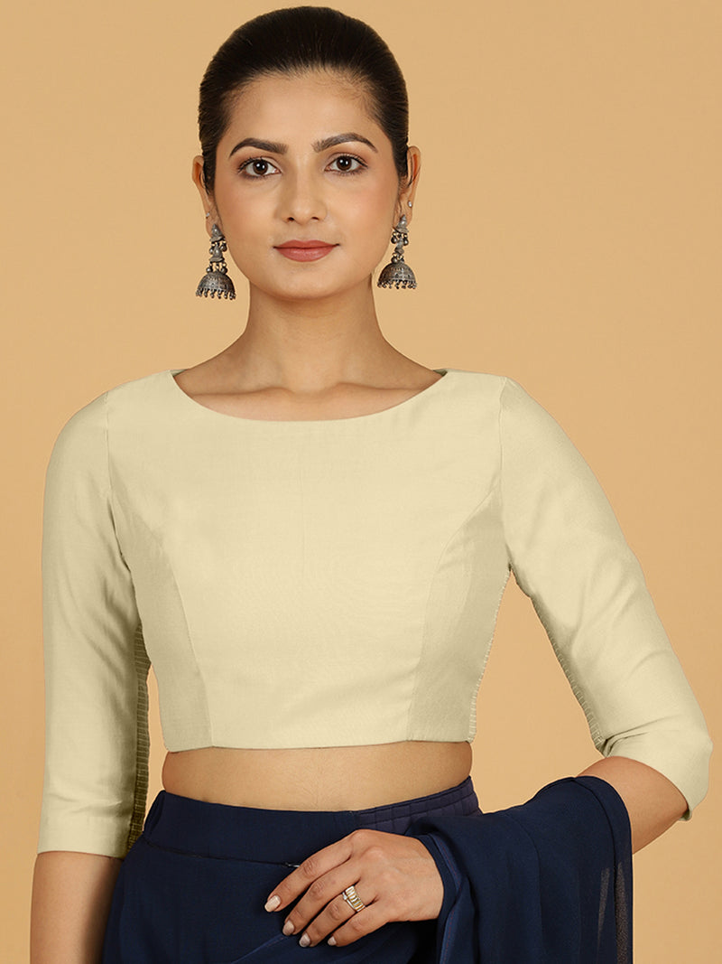 Tamanna x Rozaana | Three Quarter Sleeves Saree Blouse in Ivory-Binks