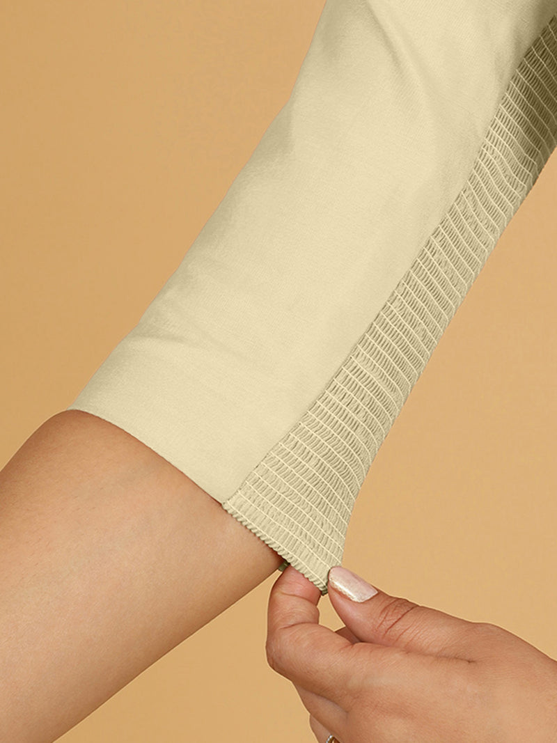 Tamanna x Rozaana | Three Quarter Sleeves Saree Blouse in Ivory-Binks