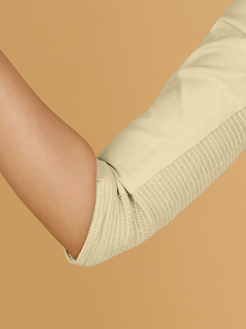 Tamanna x Rozaana | Three Quarter Sleeves Saree Blouse in Ivory-Binks