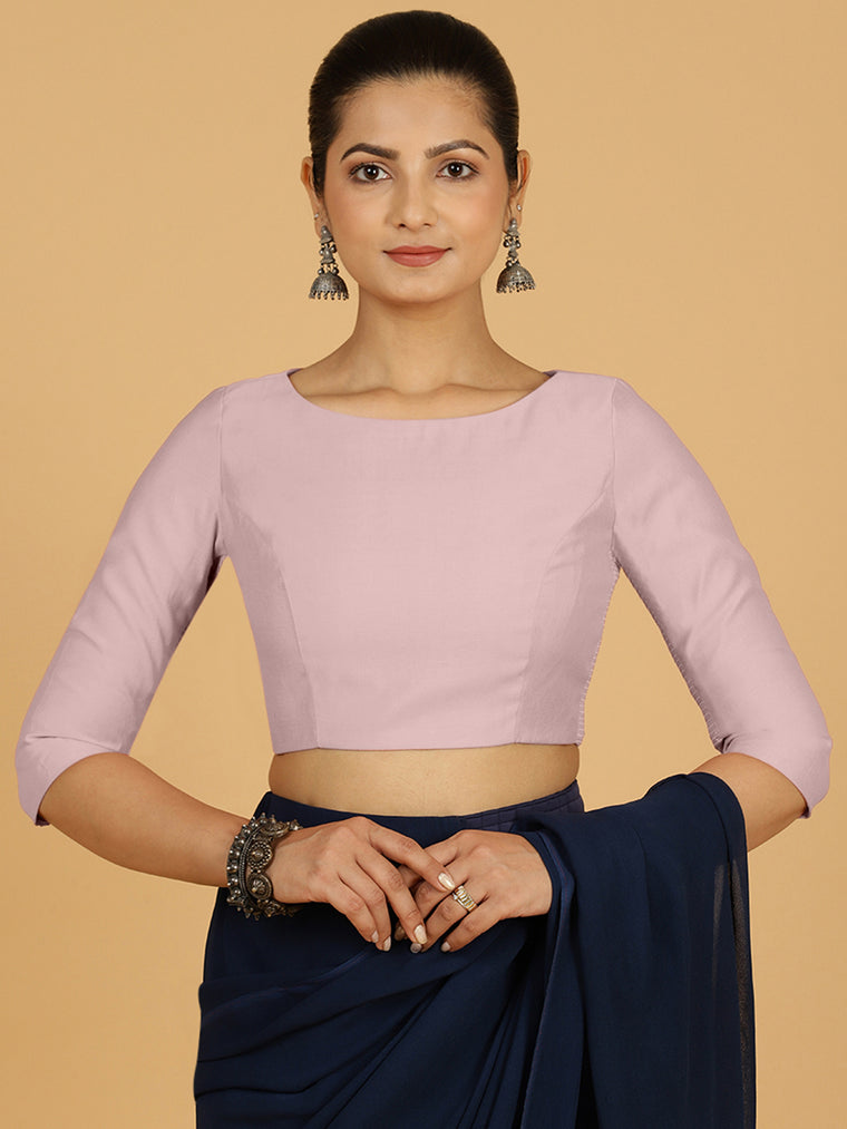 Tamanna x Rozaana Saree Blouse, in Pink Viscose, featuring three quarter sleeves and boat neckline, made for daily & work.