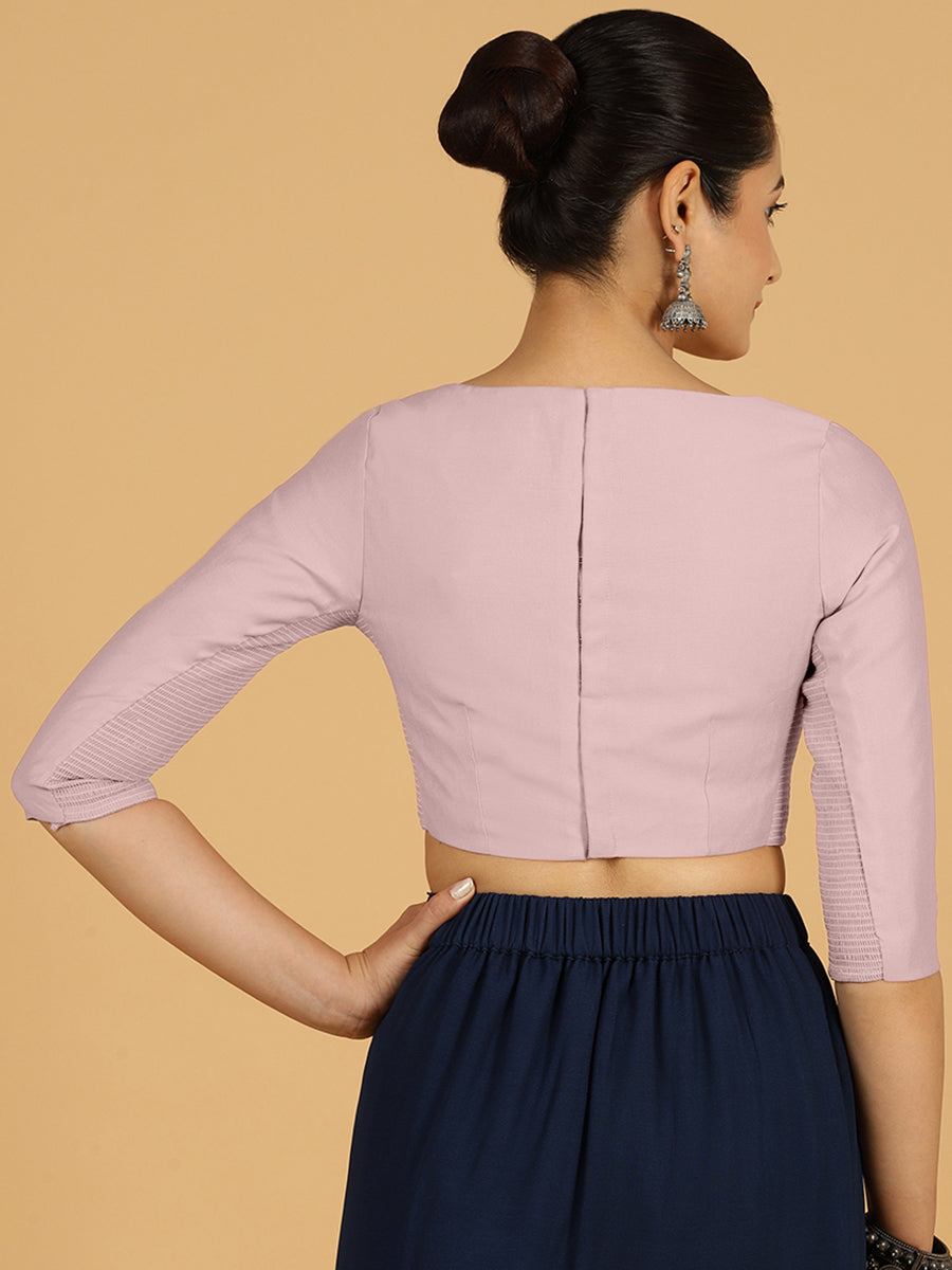 Tamanna x Rozaana Saree Blouse, in Pink Viscose, featuring three quarter sleeves and boat neckline, made for daily & work.