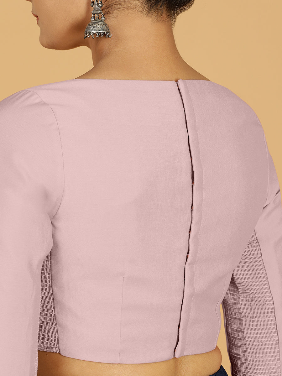 Tamanna x Rozaana Saree Blouse, in Pink Viscose, featuring three quarter sleeves and boat neckline, made for daily & work.
