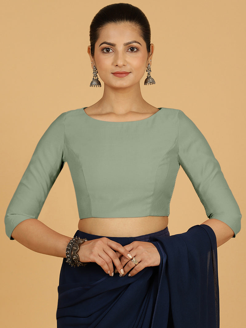 Tamanna x Rozaana | Three Quarter Sleeves Saree Blouse in Mint Green-Binks