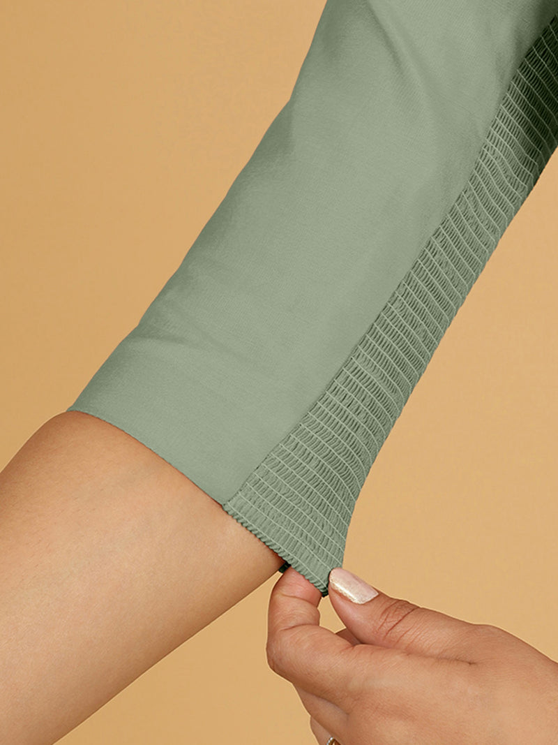 Tamanna x Rozaana | Three Quarter Sleeves Saree Blouse in Mint Green-Binks