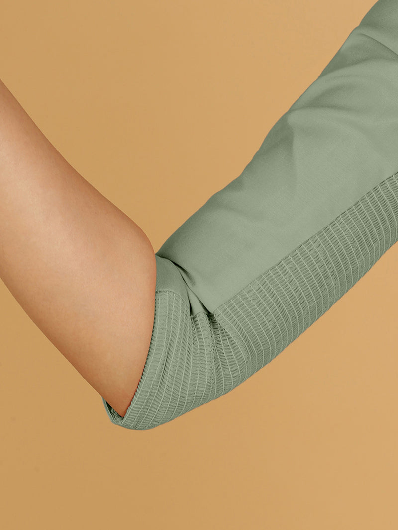 Tamanna x Rozaana | Three Quarter Sleeves Saree Blouse in Mint Green-Binks