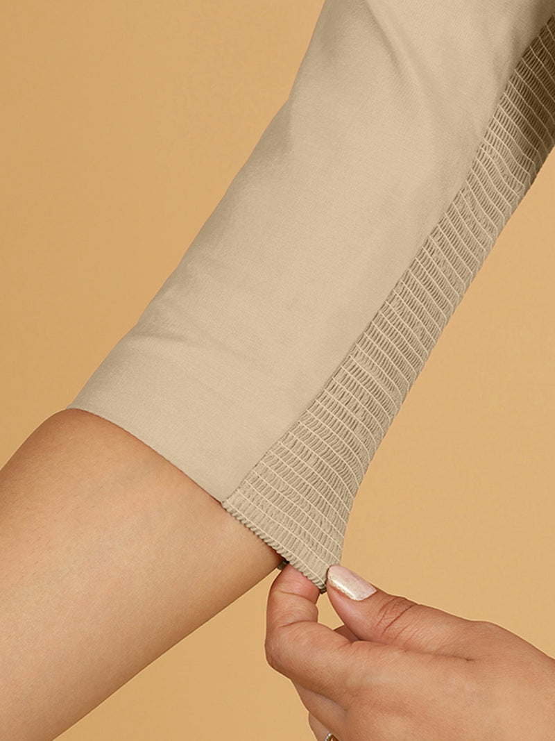 Tamanna x Rozaana | Three Quarter Sleeves Saree Blouse in Oyster Grey-Binks