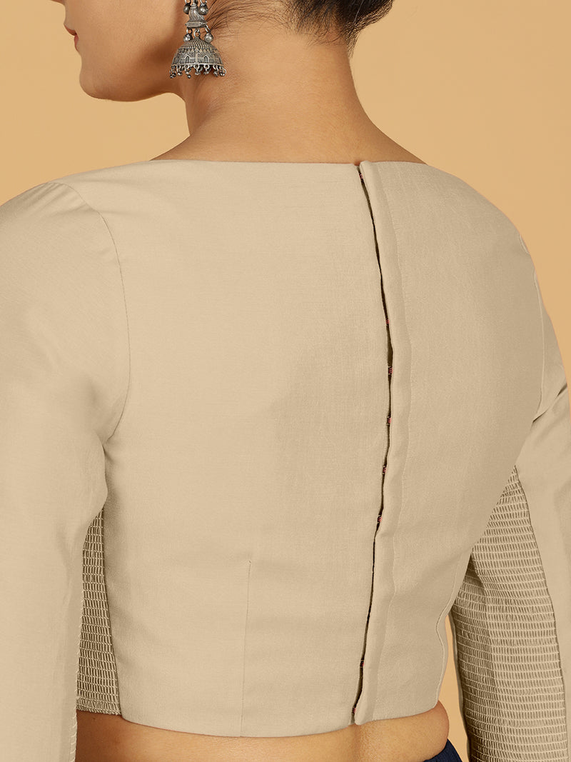 Tamanna x Rozaana | Three Quarter Sleeves Saree Blouse in Oyster Grey-Binks