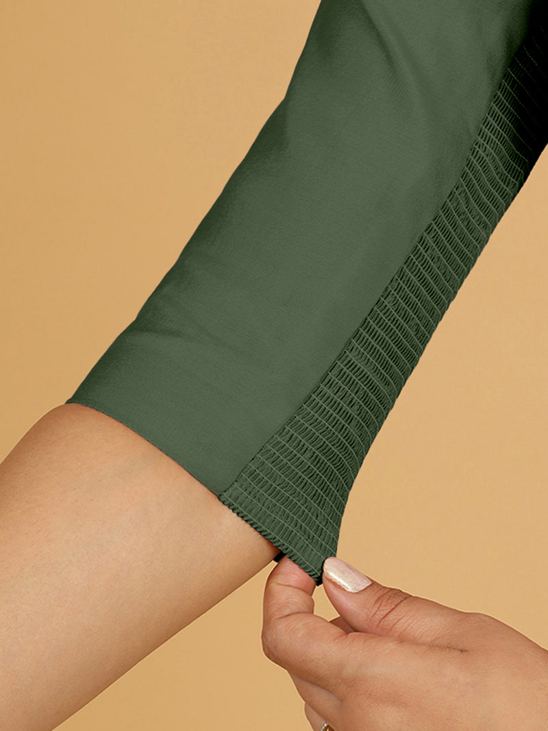 Tamanna x Rozaana | Three Quarter Sleeves Saree Blouse in Pine Green-Binks