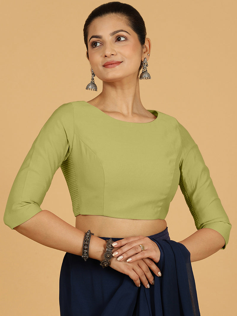 Tamanna x Rozaana | Three Quarter Sleeves Saree Blouse in Pista Green-Binks