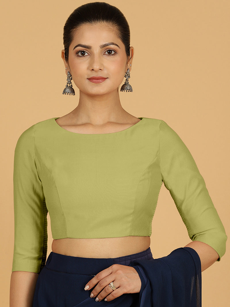 Tamanna x Rozaana | Three Quarter Sleeves Saree Blouse in Pista Green-Binks
