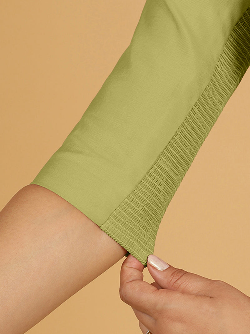 Tamanna x Rozaana | Three Quarter Sleeves Saree Blouse in Pista Green-Binks