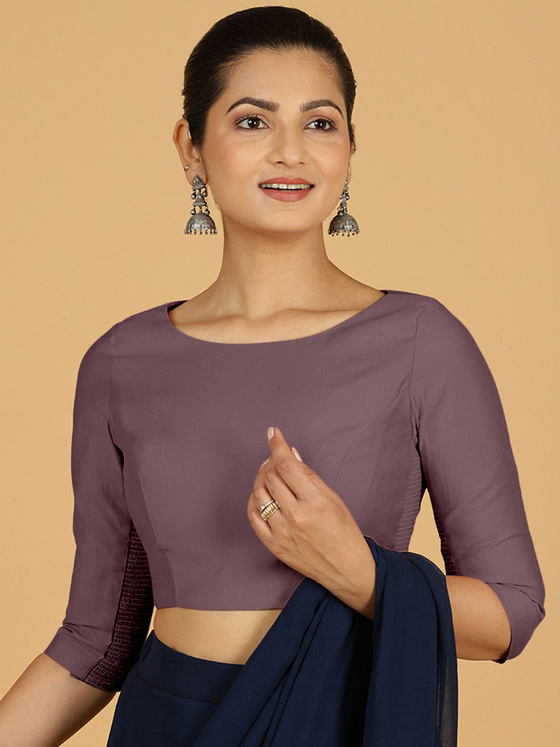 Tamanna x Rozaana | Three Quarter Sleeves Saree Blouse in Purple Mauve-Binks