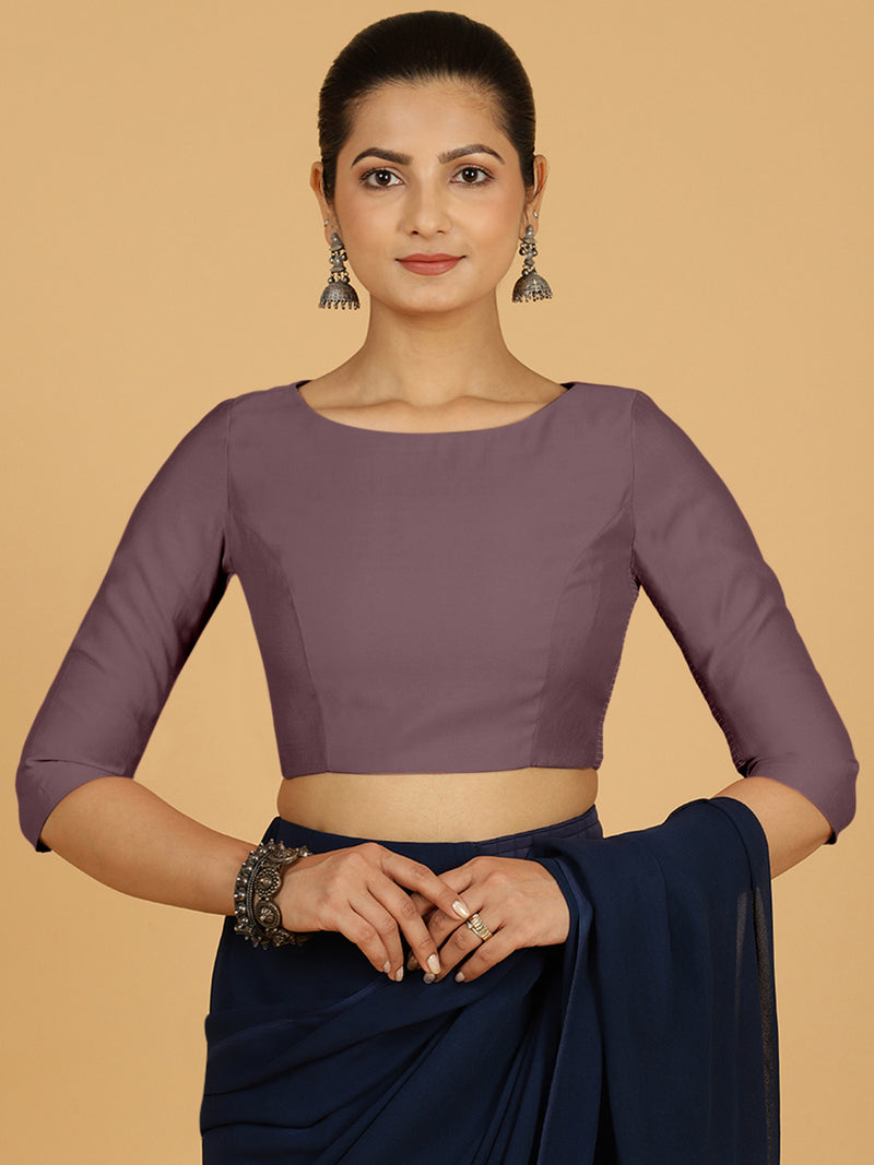 Tamanna x Rozaana | Three Quarter Sleeves Saree Blouse in Purple Mauve-Binks