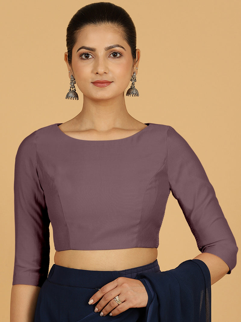 Tamanna x Rozaana | Three Quarter Sleeves Saree Blouse in Purple Mauve-Binks