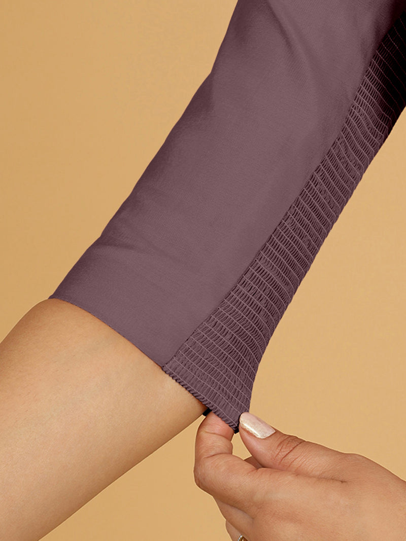 Tamanna x Rozaana | Three Quarter Sleeves Saree Blouse in Purple Mauve-Binks