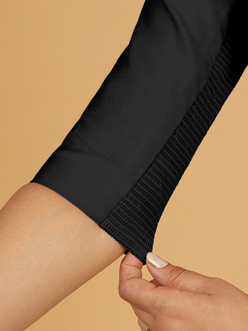 Tamanna x Rozaana | Three Quarter Sleeves Saree Blouse in Raven Black-Binks