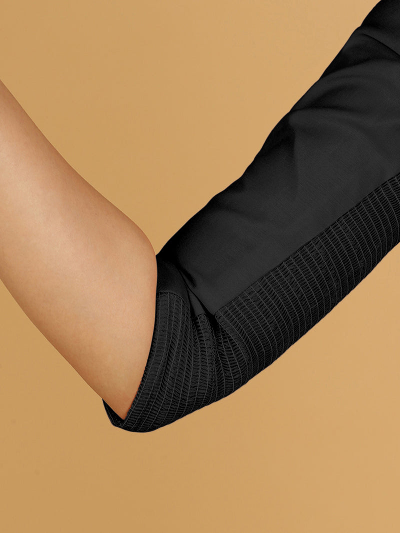 Tamanna x Rozaana | Three Quarter Sleeves Saree Blouse in Raven Black-Binks