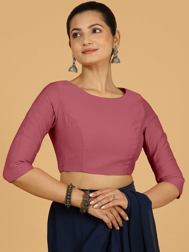 Tamanna x Rozaana | Three Quarter Sleeves Saree Blouse in Rose Pink-Binks