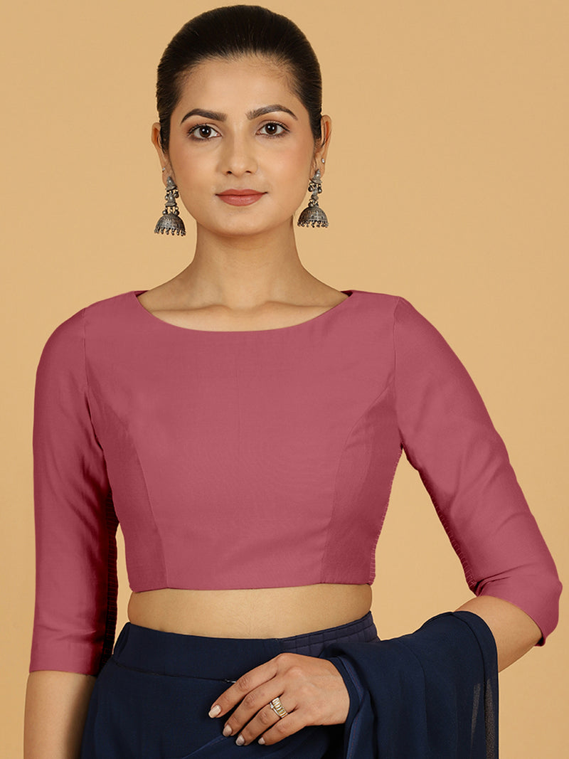 Tamanna x Rozaana | Three Quarter Sleeves Saree Blouse in Rose Pink-Binks