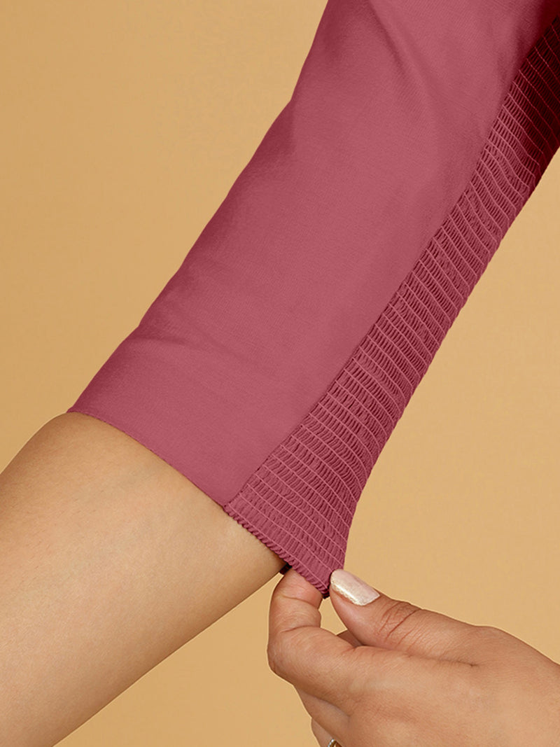 Tamanna x Rozaana | Three Quarter Sleeves Saree Blouse in Rose Pink-Binks