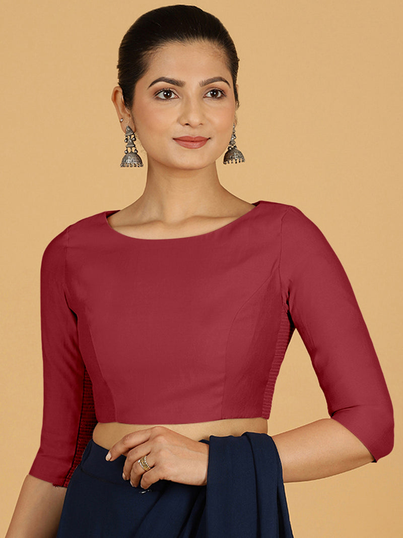 Tamanna x Rozaana | Three Quarter Sleeves Saree Blouse in Scarlet Red-Binks