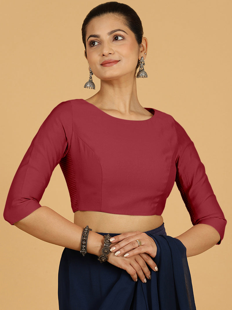 Tamanna x Rozaana | Three Quarter Sleeves Saree Blouse in Scarlet Red-Binks