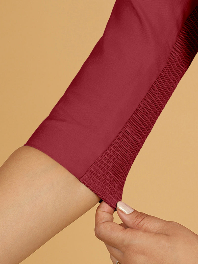 Tamanna x Rozaana | Three Quarter Sleeves Saree Blouse in Scarlet Red-Binks