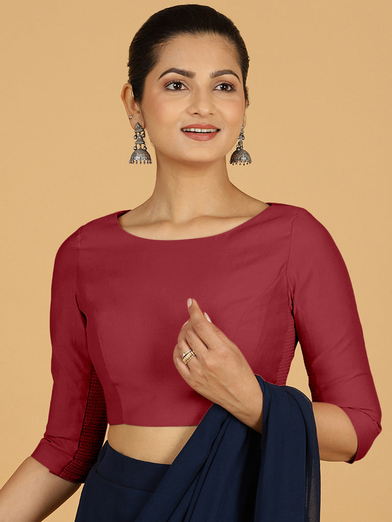Tamanna x Rozaana | Three Quarter Sleeves Saree Blouse in Scarlet Red-Binks
