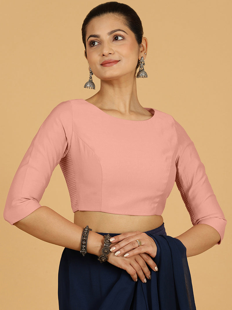 Tamanna x Rozaana | Three Quarter Sleeves Saree Blouse in Sea Pink-Binks