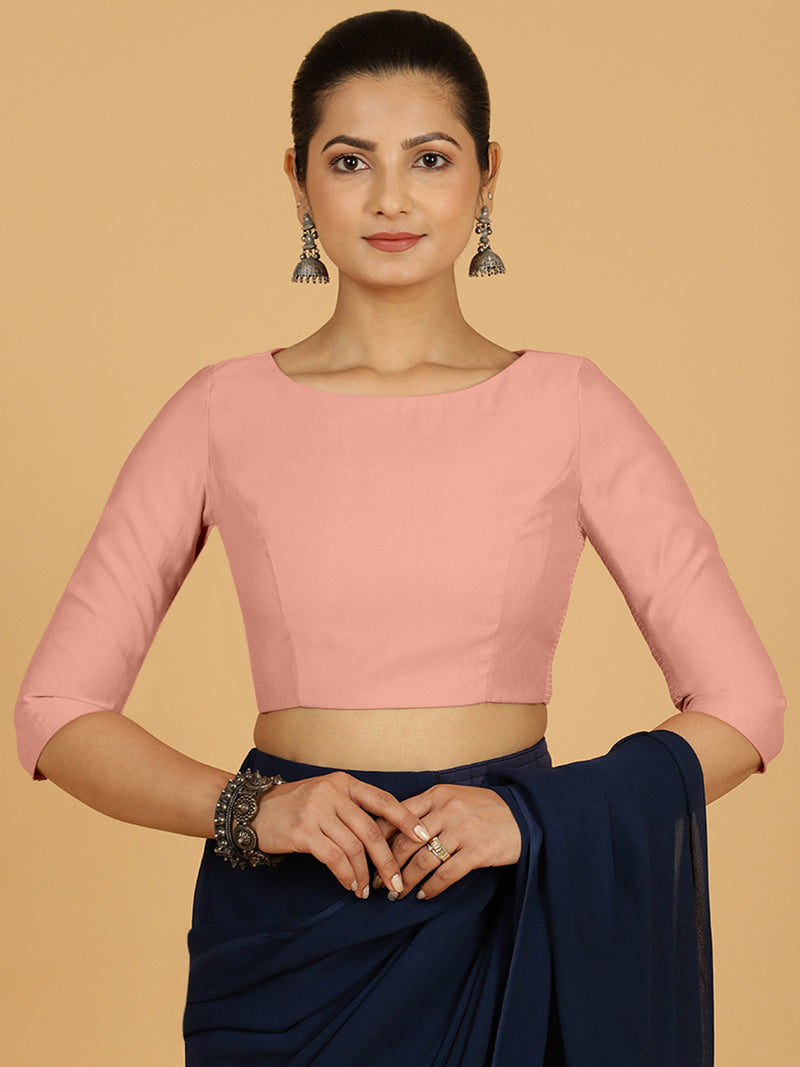 Tamanna x Rozaana | Three Quarter Sleeves Saree Blouse in Sea Pink-Binks