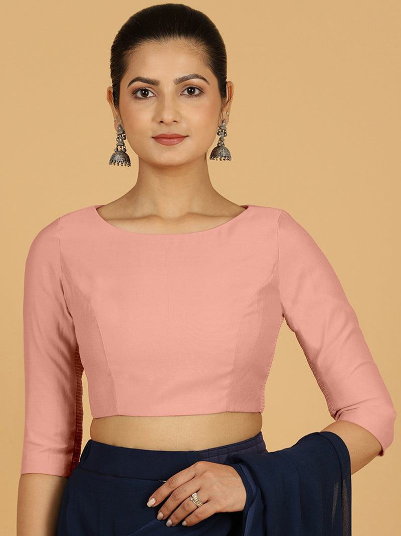 Tamanna x Rozaana | Three Quarter Sleeves Saree Blouse in Sea Pink-Binks