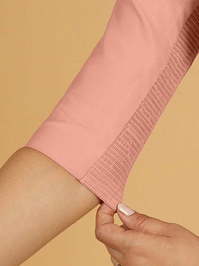 Tamanna x Rozaana | Three Quarter Sleeves Saree Blouse in Sea Pink-Binks