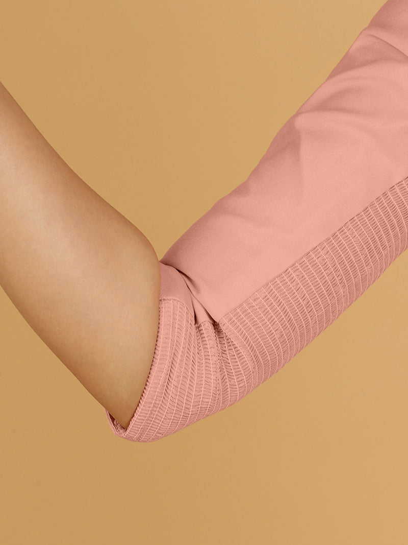 Tamanna x Rozaana | Three Quarter Sleeves Saree Blouse in Sea Pink-Binks