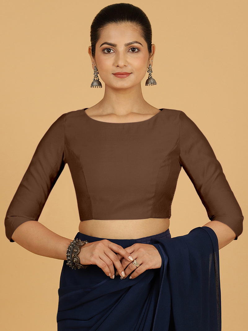 Tamanna x Rozaana | Three Quarter Sleeves Saree Blouse in Walnut Brown-Binks