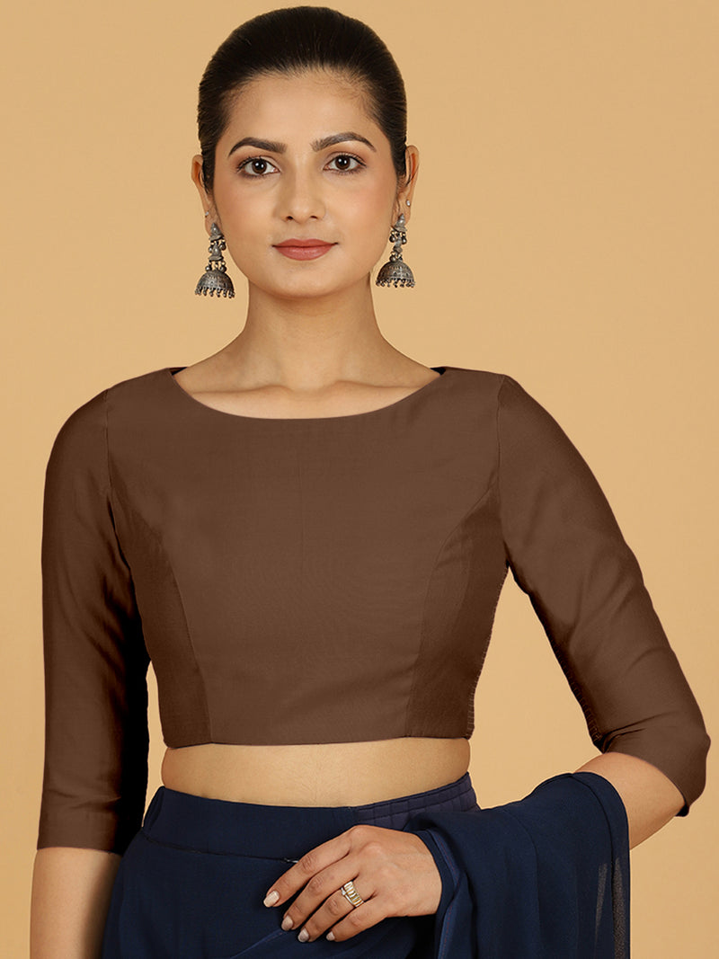Tamanna x Rozaana | Three Quarter Sleeves Saree Blouse in Walnut Brown-Binks