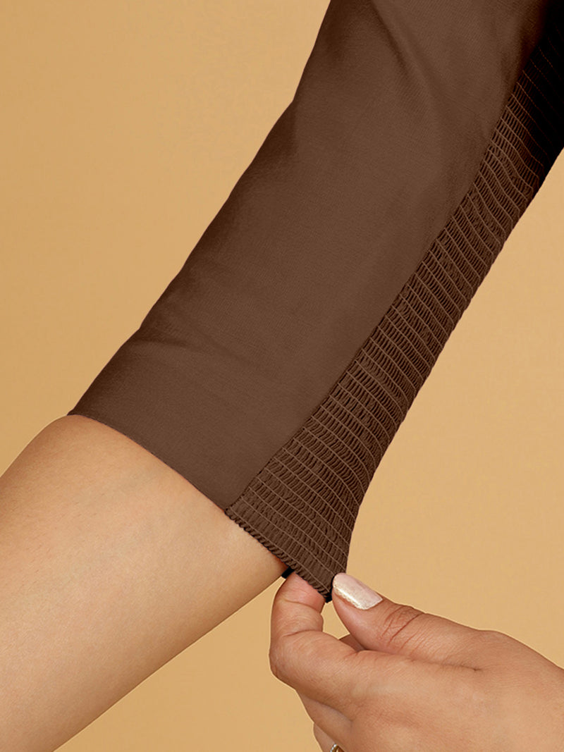 Tamanna x Rozaana | Three Quarter Sleeves Saree Blouse in Walnut Brown-Binks