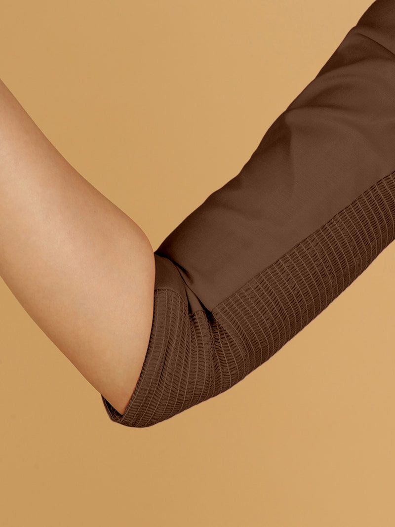 Tamanna x Rozaana | Three Quarter Sleeves Saree Blouse in Walnut Brown-Binks