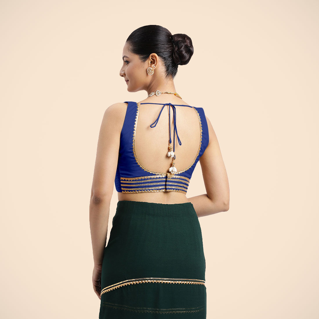 Tanvi x Tyohaar Saree Blouse, in Blue Vegan Silk, featuring sleeveless and square neckline, made for party & festive (view 4).