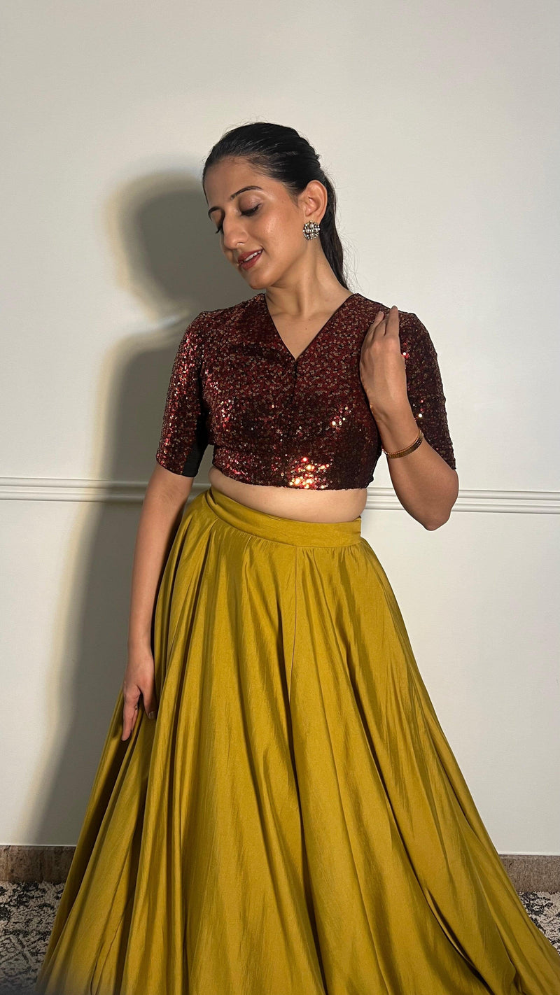 Tarana x Tyohaar | Elbow Sleeves Red Sequined Shimmer Saree Blouse with V-Neck-Binks