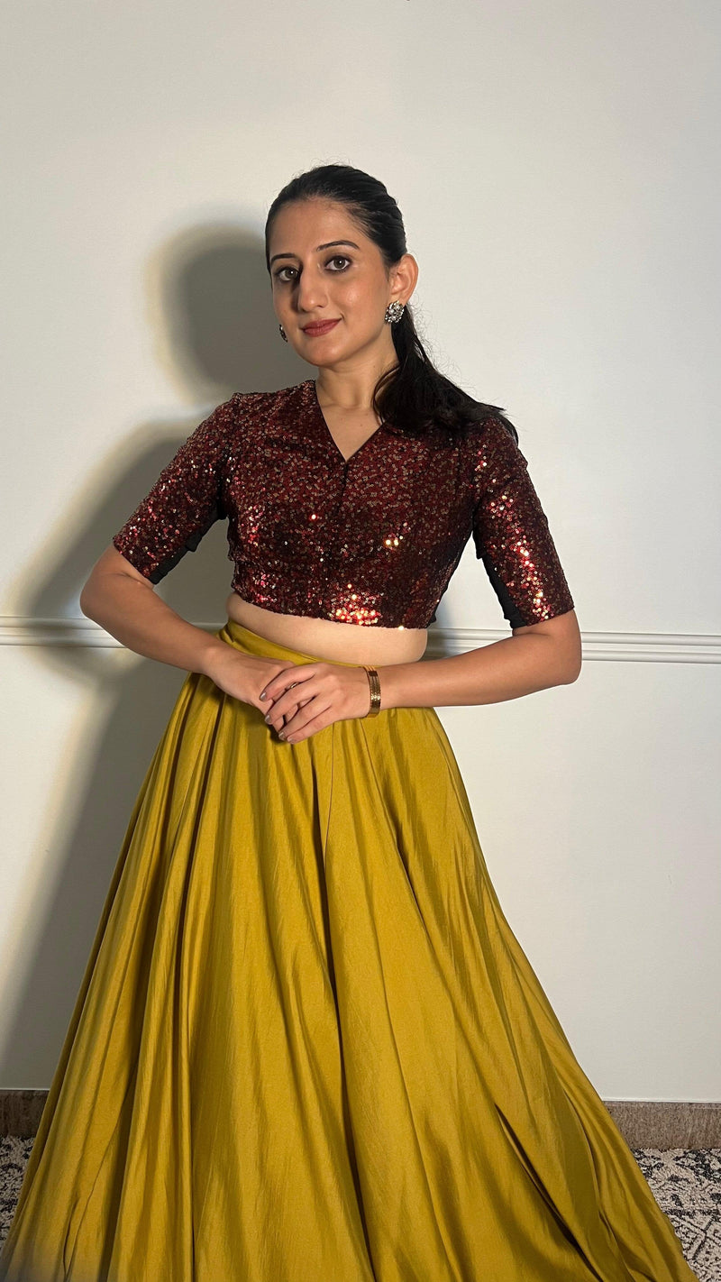 Tarana x Tyohaar | Elbow Sleeves Red Sequined Shimmer Saree Blouse with V-Neck-Binks