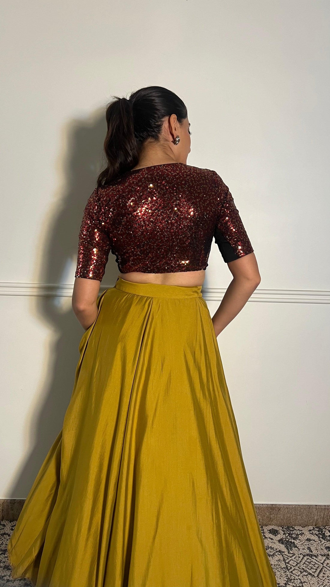 Tarana x Tyohaar Saree Blouse, in Red Sequin, featuring elbow sleeves, made for party & festive (view 4).