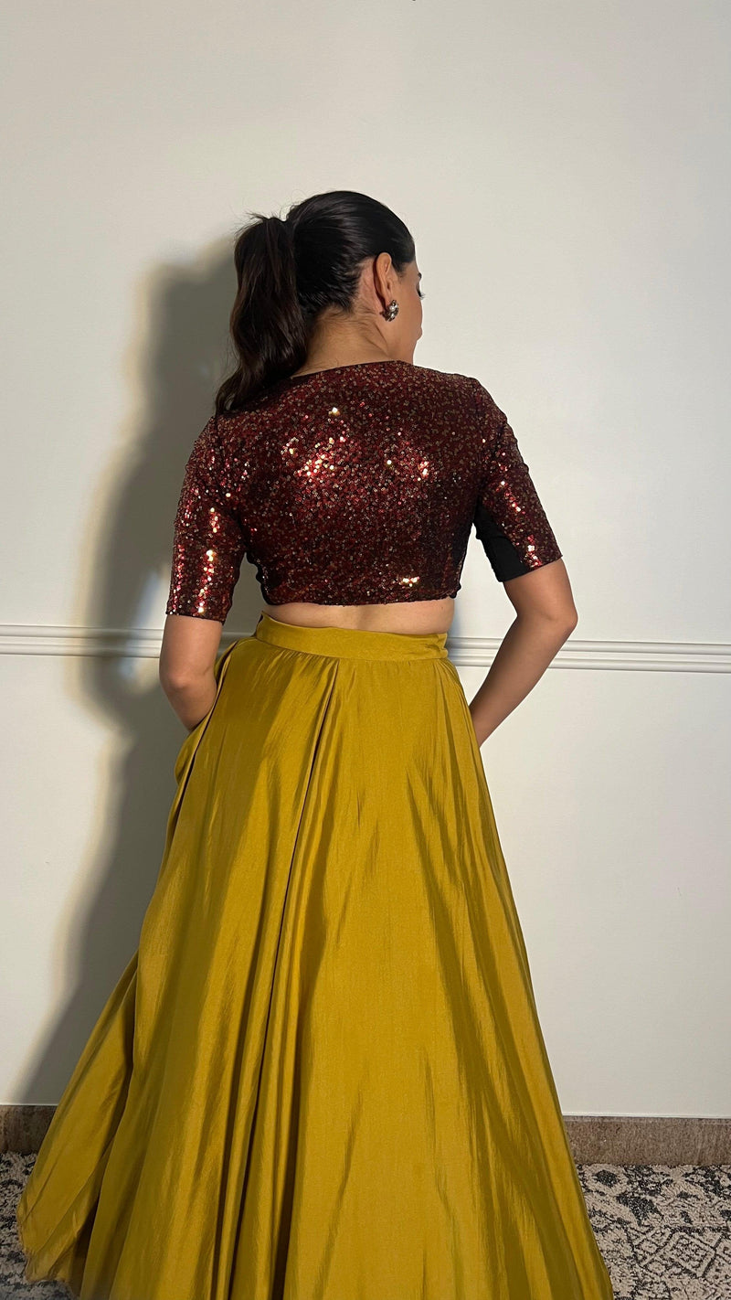 Tarana x Tyohaar | Elbow Sleeves Red Sequined Shimmer Saree Blouse with V-Neck-Binks