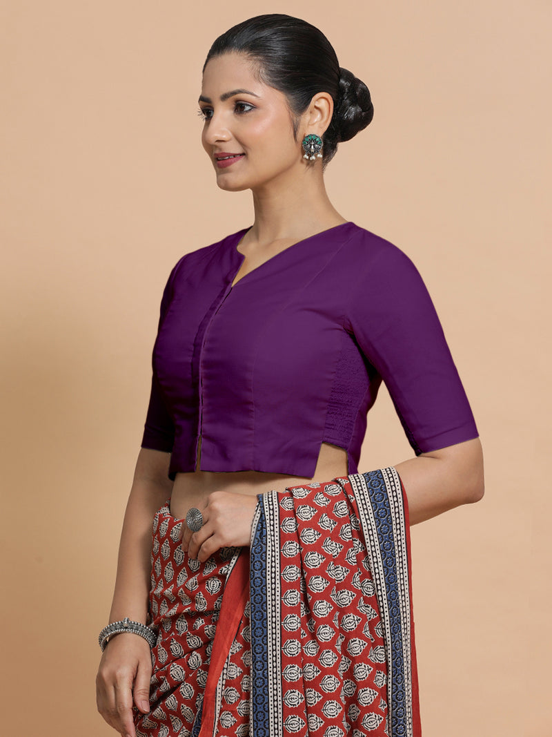 Tejasvi x Rozaana | Round Neck Magenta Bliss Plain Cotton Saree Blouse-Binks