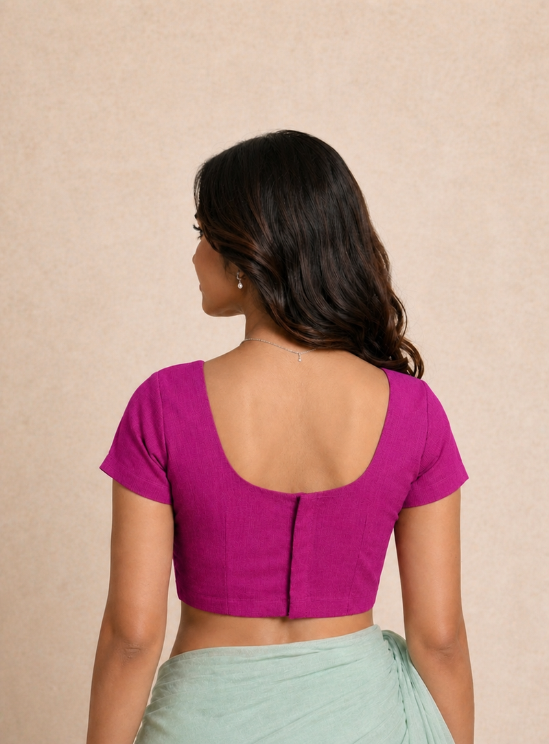 Tiasa | Short Sleeves Berry Pink Rayon Lycra StretchFit™ Saree Blouse-Binks
