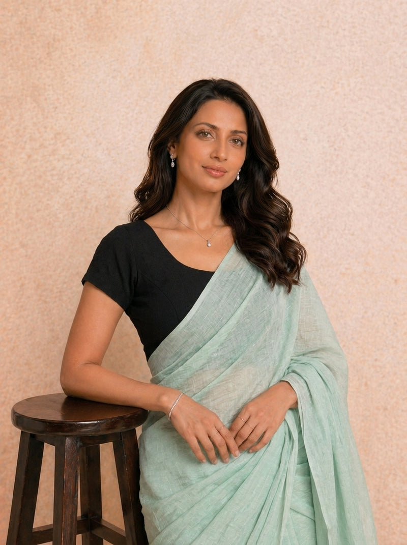 Tiasa | Short Sleeves Black Rayon Lycra StretchFit™ Saree Blouse-Binks