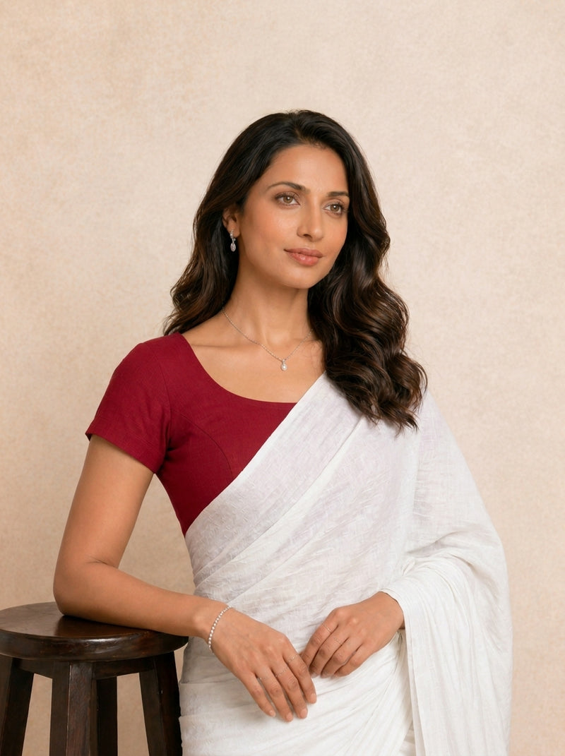 Tiasa | Short Sleeves Cherry Red Rayon Lycra StretchFit™ Saree Blouse-Binks
