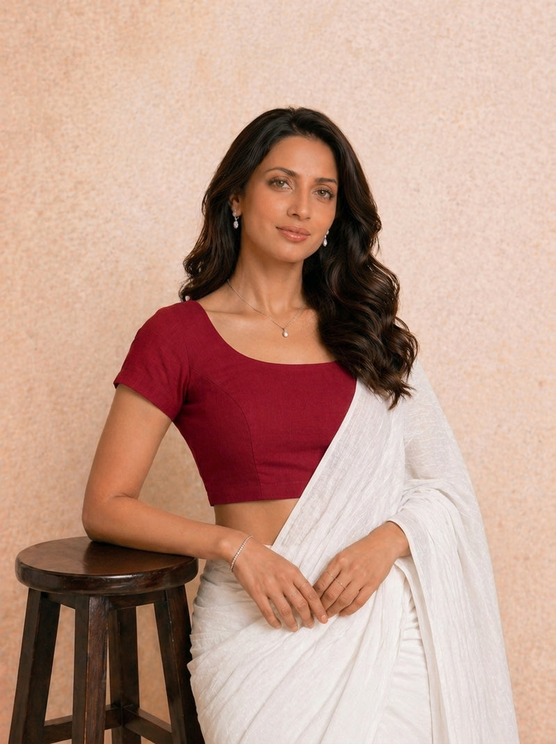 Tiasa | Short Sleeves Cherry Red Rayon Lycra StretchFit™ Saree Blouse-Binks